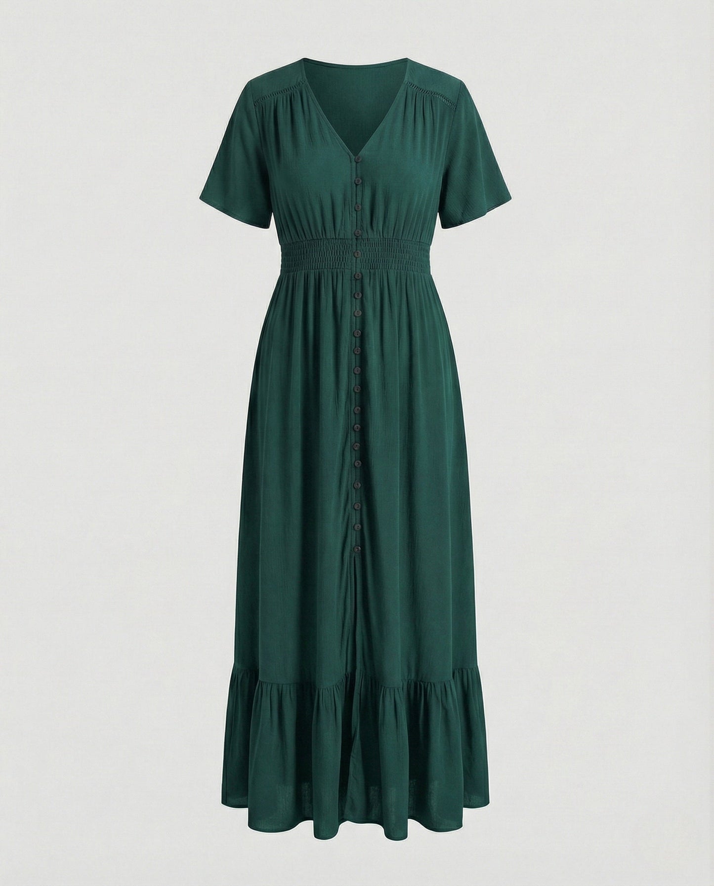 Damen Maxikleid Knopfleiste Stufenvolant