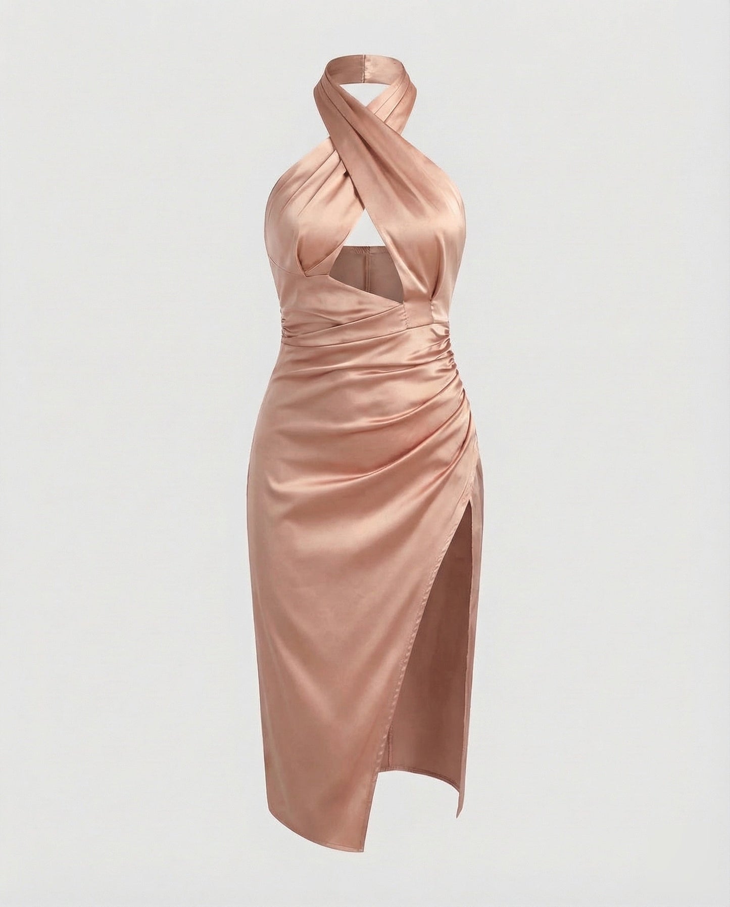 Damen Midikleid Neckholder Hohem Seitenschlitz