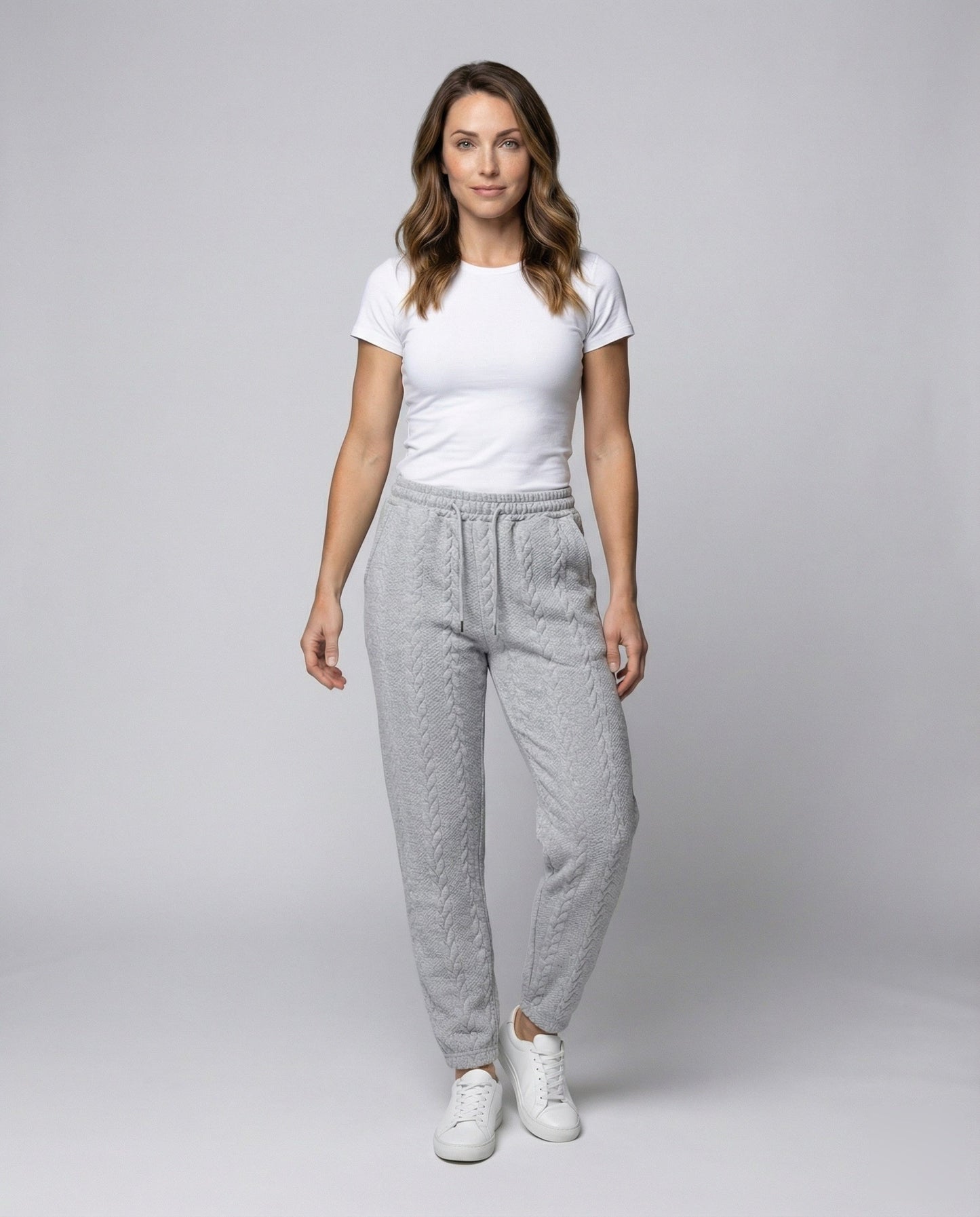 Damen Zopfstrick Loungehose mit Tunnelzug