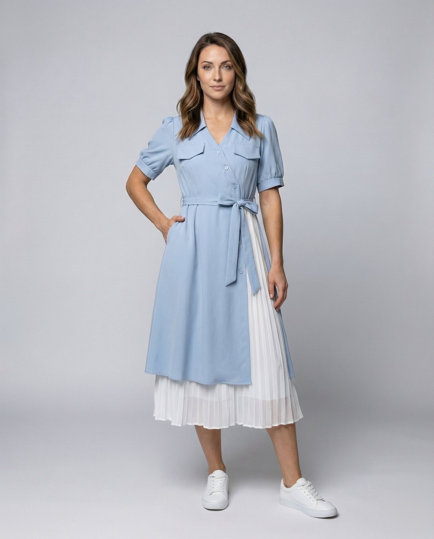 Damen Hemdkleid 2-lagig Plissierter Unterrock