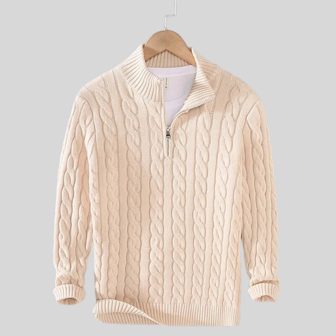Pullover mit Viertelreißverschluss – Zopfmuster – Strickware – Polo-Pullover – Herren-Pullover mit halbem Reißverschluss-Chaps Herrenmode