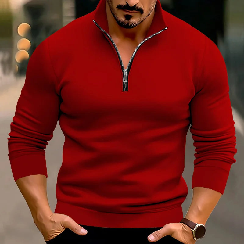 Pullover mit halbem Reißverschluss | Lässig | Warm | Sweatshirt mit halbem Reißverschluss | Herrenpullover mit Viertelreißverschluss-Rot-S-Chaps Herrenmode