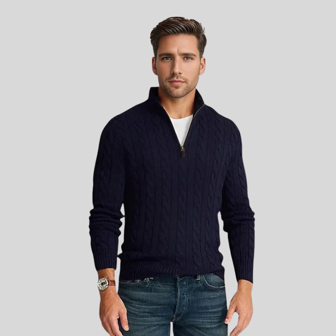 Eveloria Herren Pullover Kabelstrick Reißverschluss