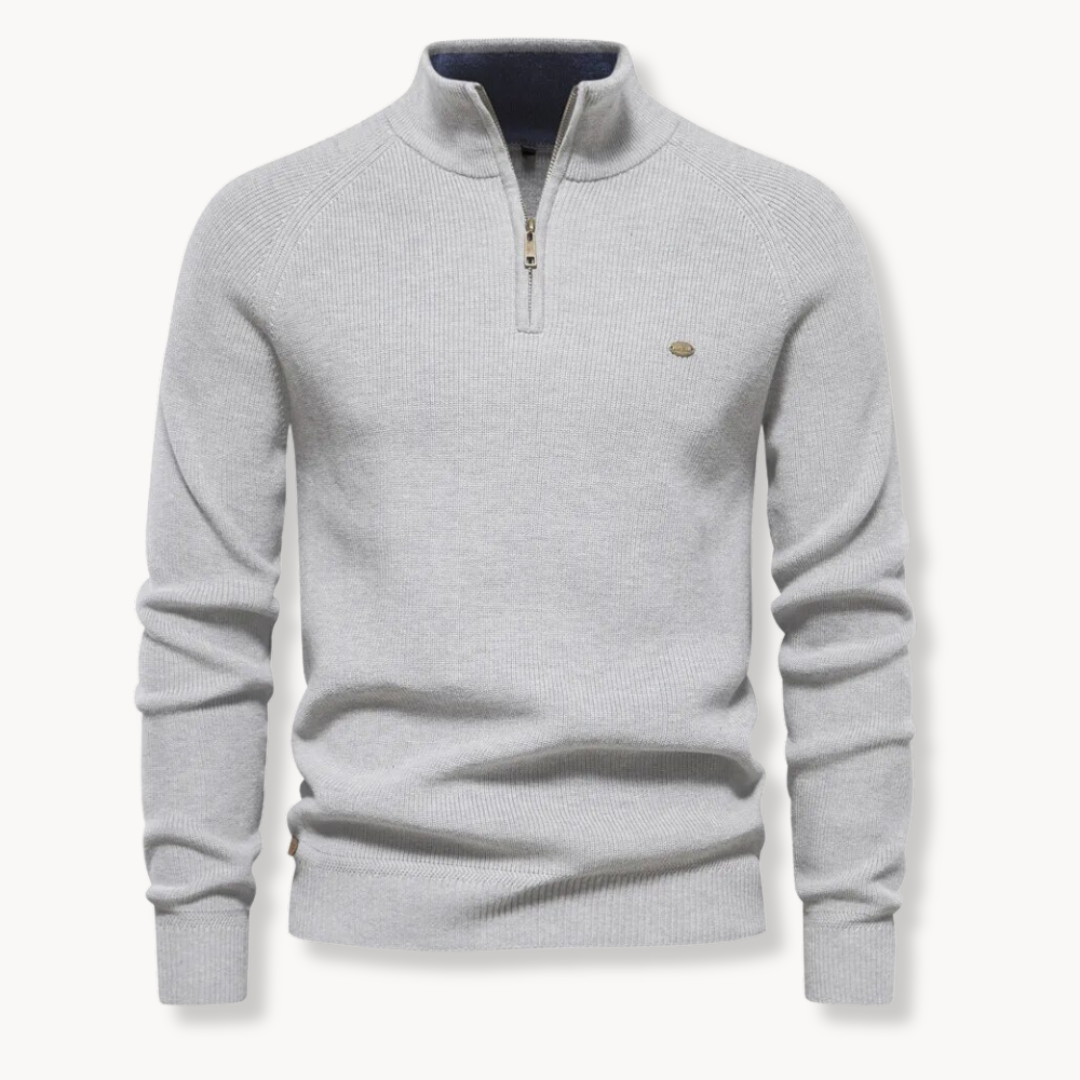 Quarter-Zip-Pullover – Slim Fit Strickpullover mit halbem Reißverschluss für Männer-Grau-S-Chaps Herrenmode