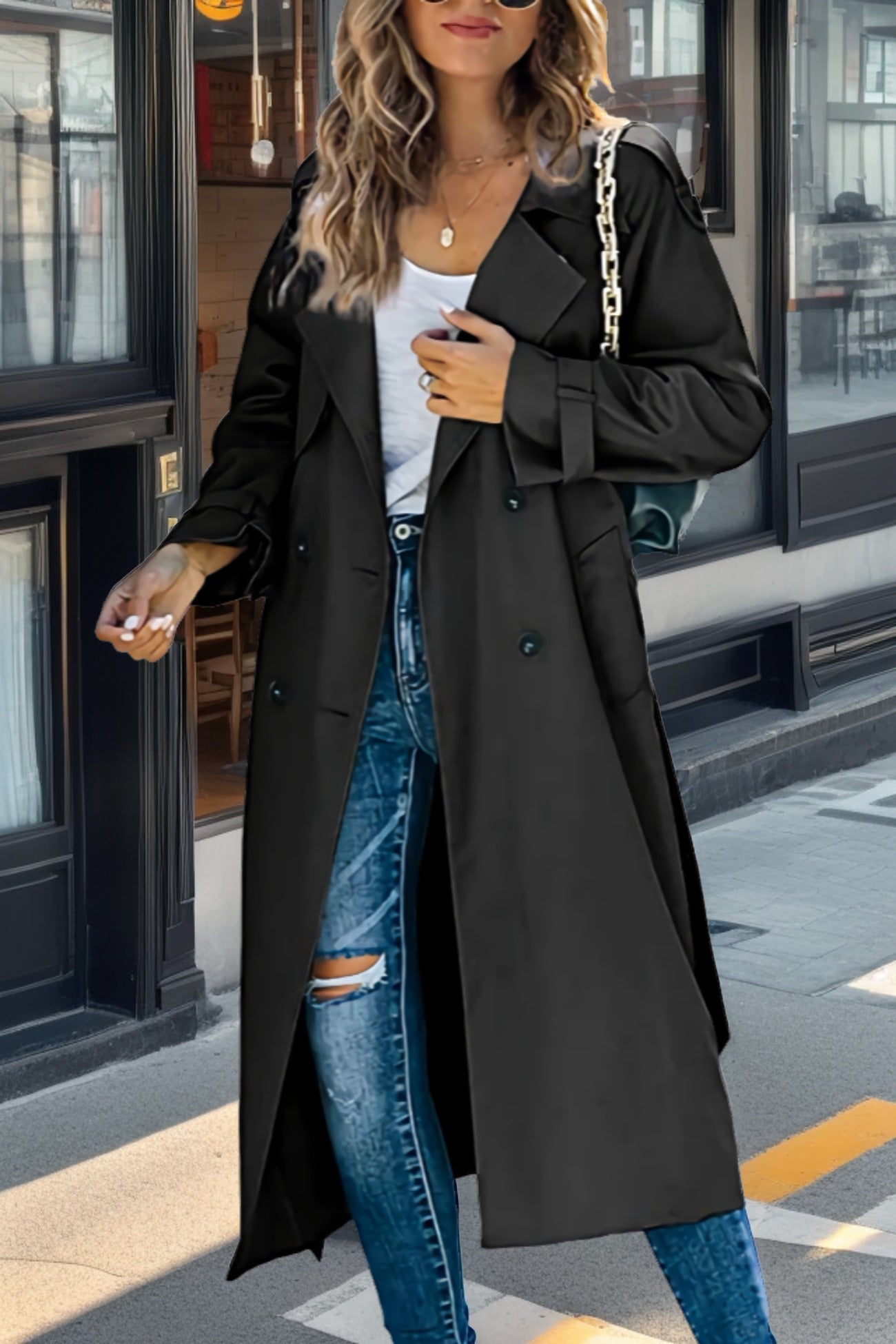 Eveloria Damen Trenchcoat Lang Leichter Gürtel