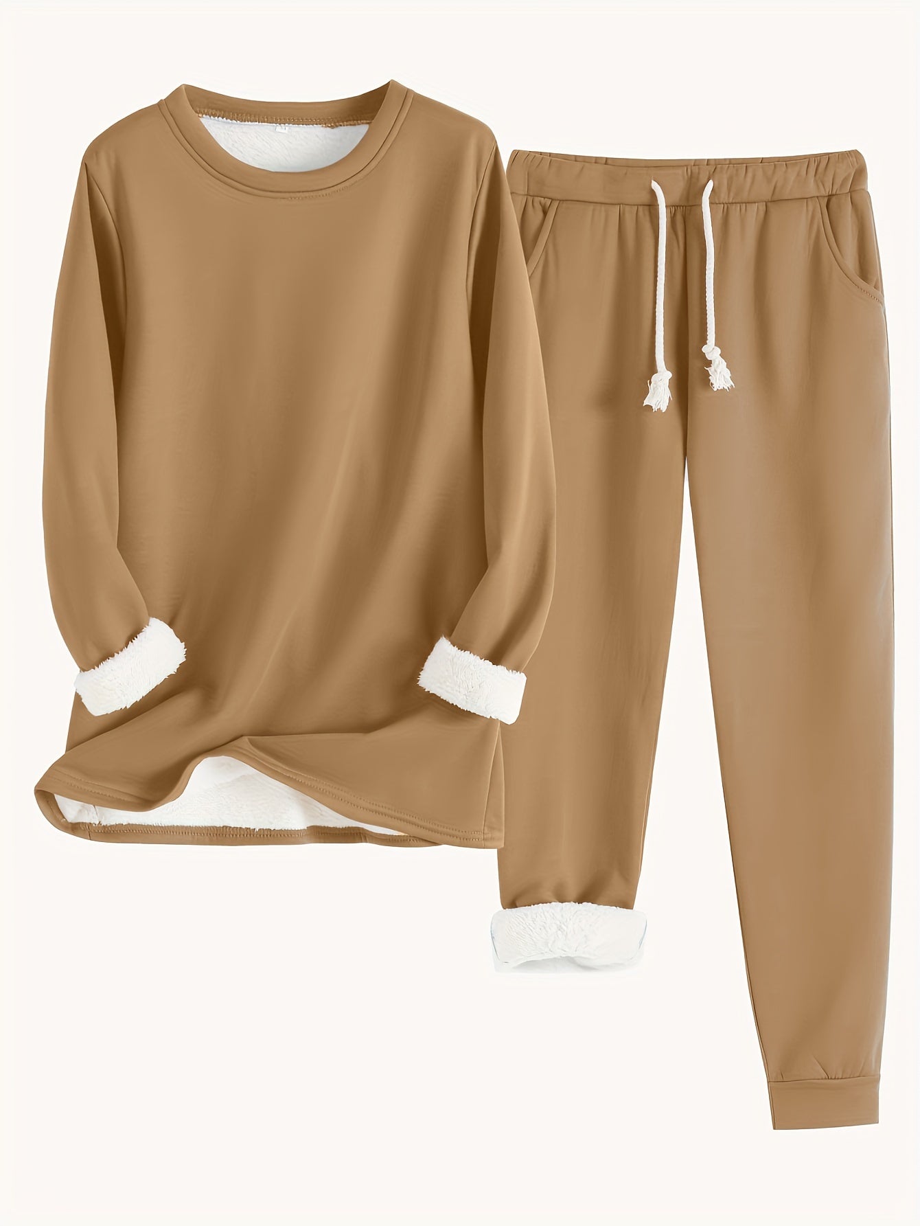Damen Fleece Loungewear Set Weiches Sweatshirt und Jogginghose