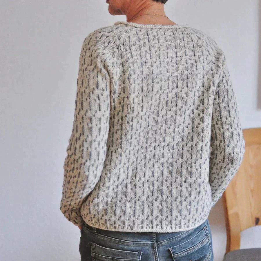 Damen Norweger Pullover Rundhals Warm Merino Wolle Beige