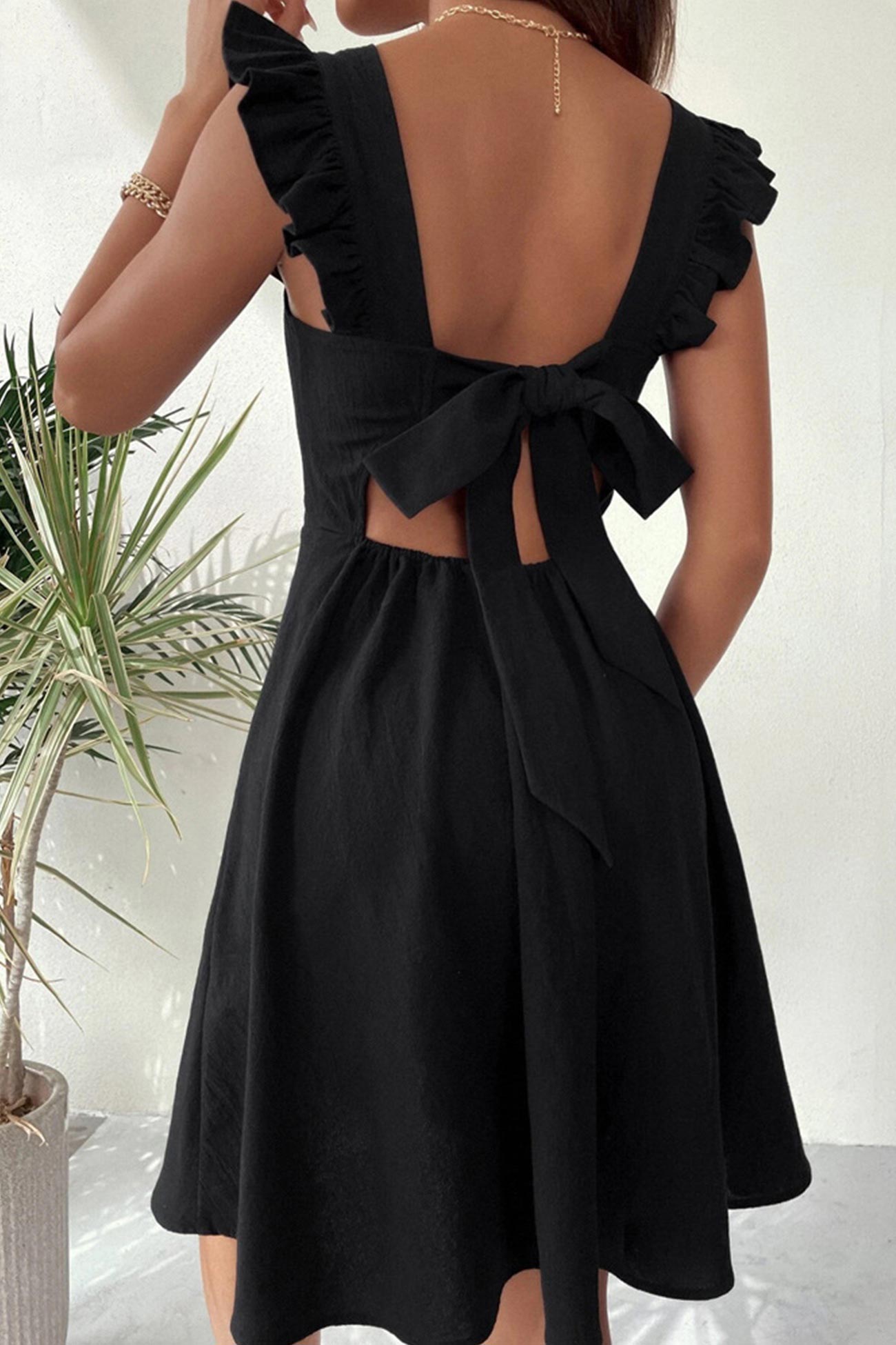 Rüschen Damen Mini Kleid Rückenschnürung
