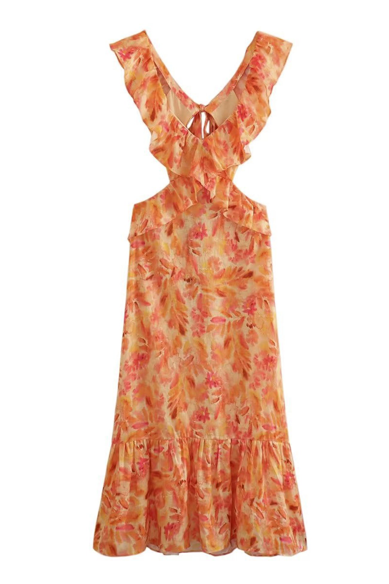 Damen Maxi-Kleid Floral Rüschen Elegantes Design