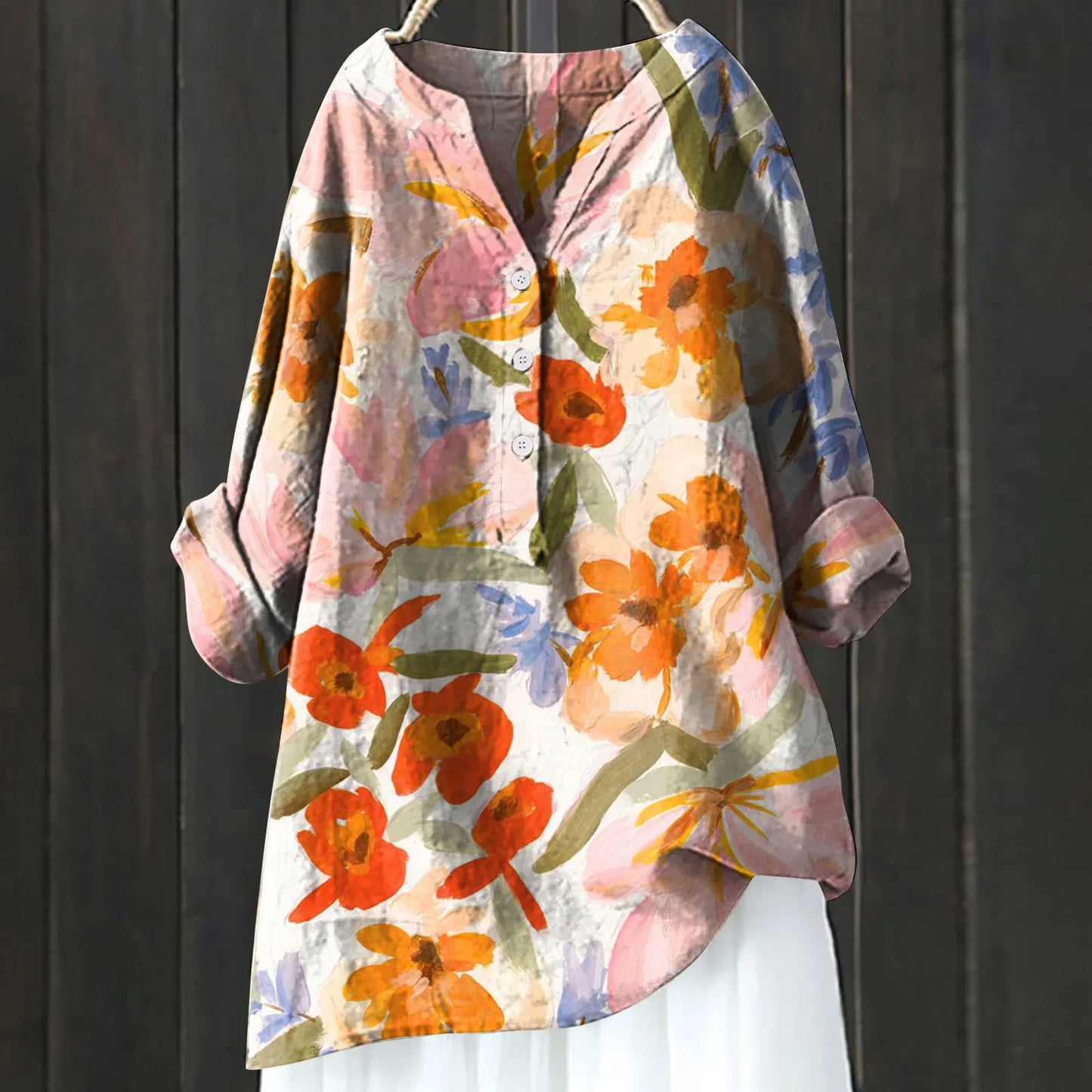 Eveloria Damenbluse Blumenmuster Baumwolle Leicht