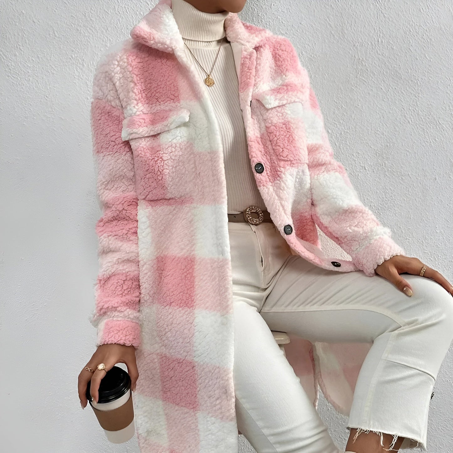 Eveloria Damen Karierter Mantel