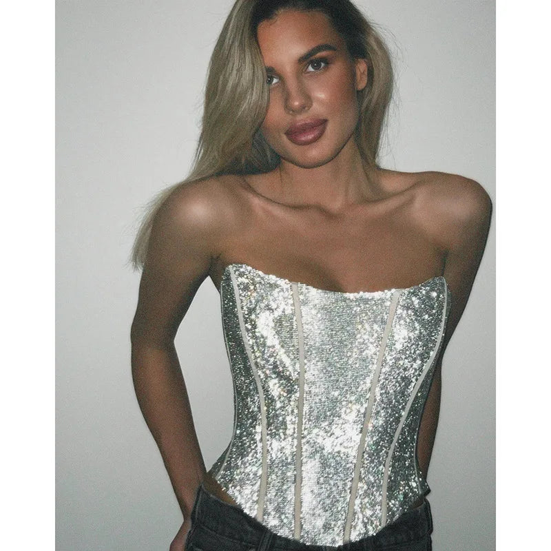Eveloria Damen Strapless Korsett Glitzer