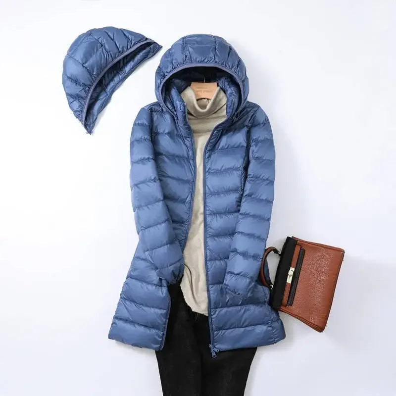 Eveloria Damen Pufferjacke Daunen Leicht Abnehmbare Kapuze