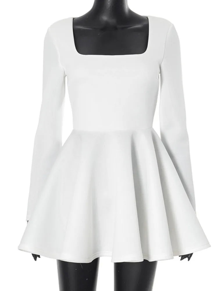 Eveloria Damen Mini-Kleid Weiß Quadrat-Ausschnitt