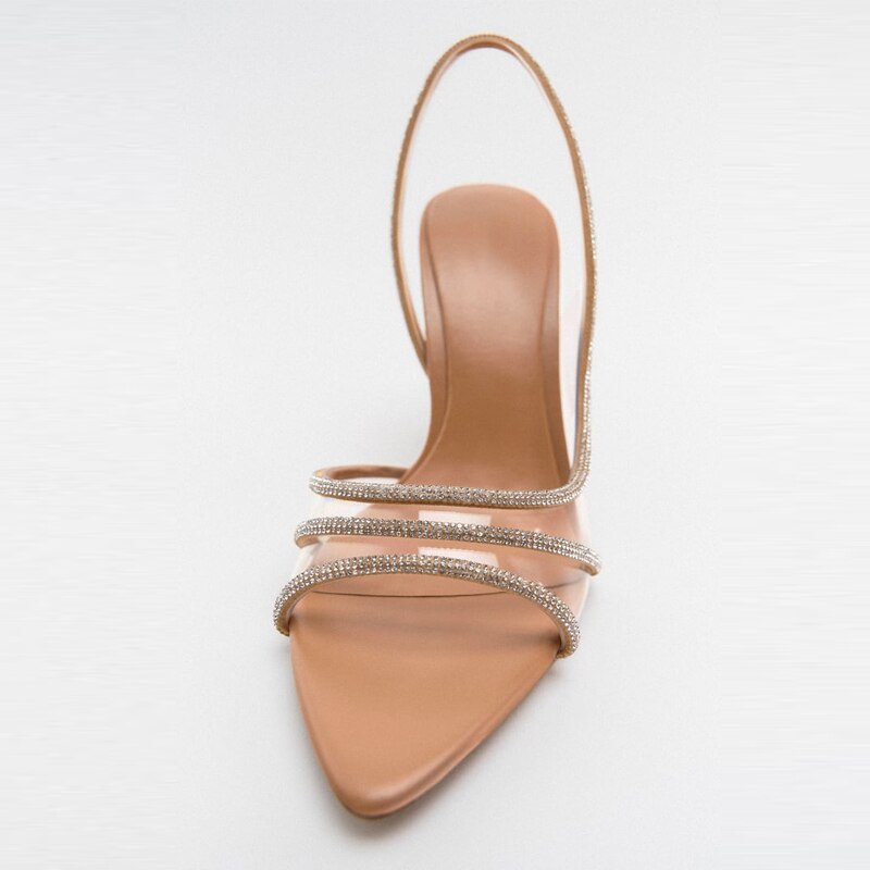 Damen Slingback High-Heel Sandalen Spitze Offener Zehenbereich