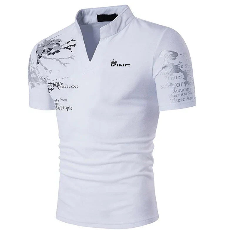 Herren Grafik T-Shirt V-Ausschnitt Weiss
