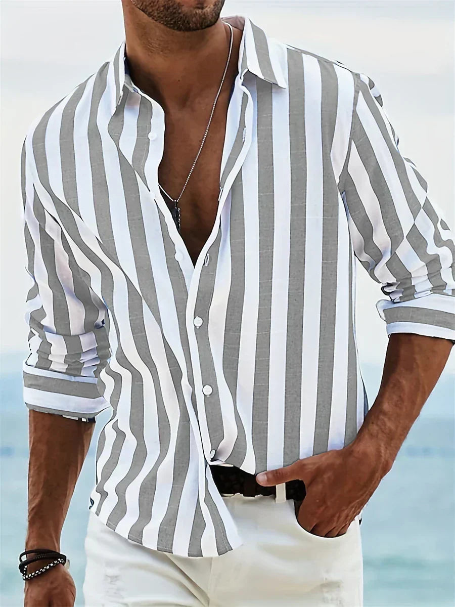 Herren Sommer-Shirt Gestreift Relaxed Baumwolle Blau-Weiß