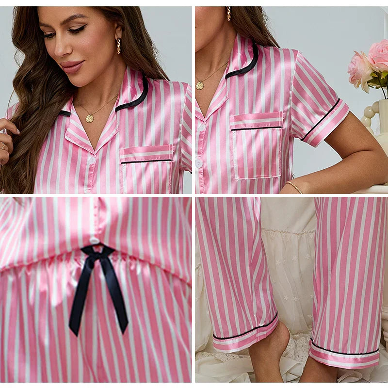 Damen Pyjama Set Zweiteiler Gestreift