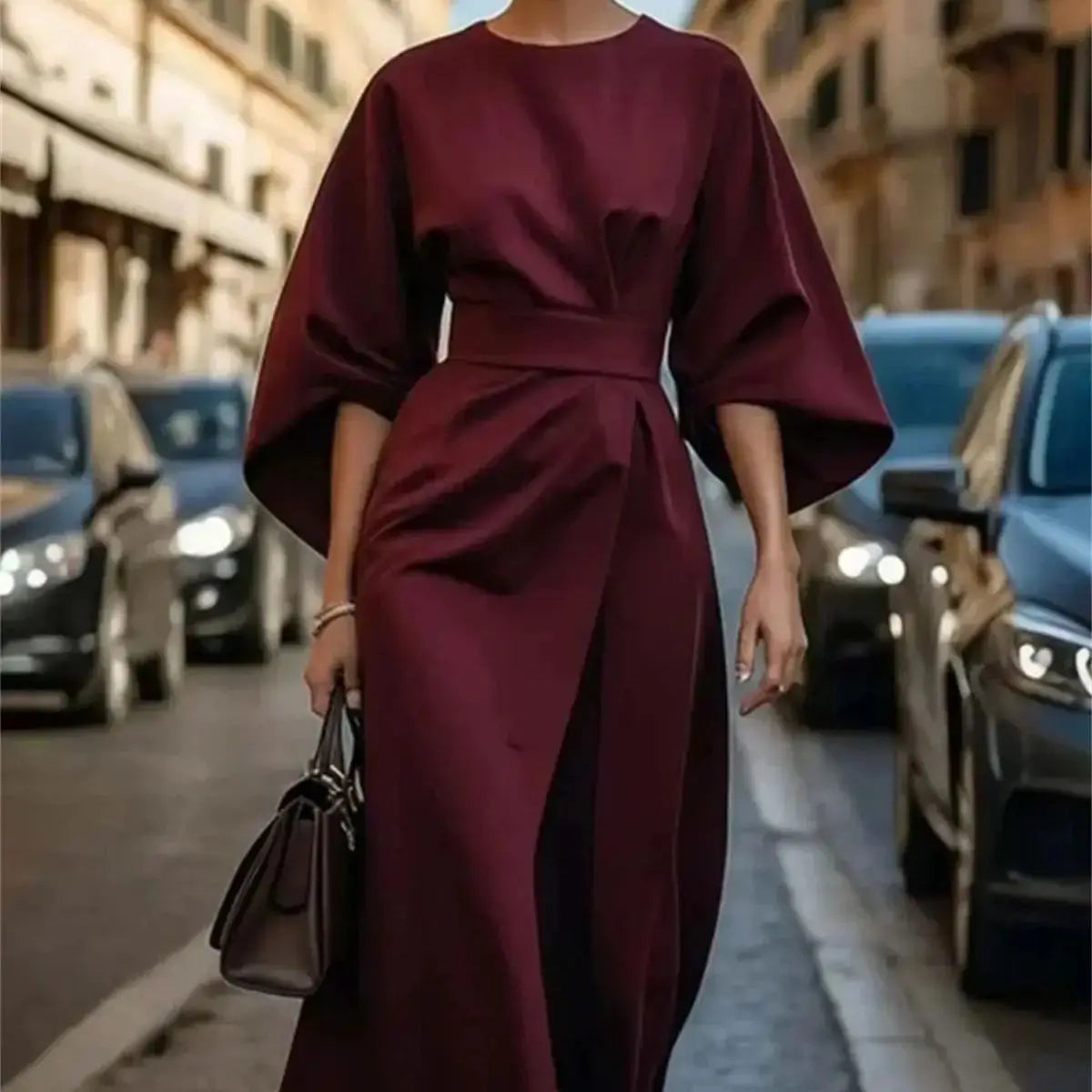 Damen Midikleid Laternenärmel Formal