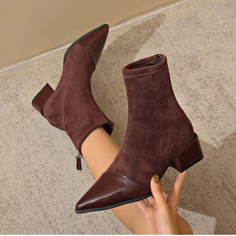 Damen Winter Ankle Boots Mit Blockabsatz