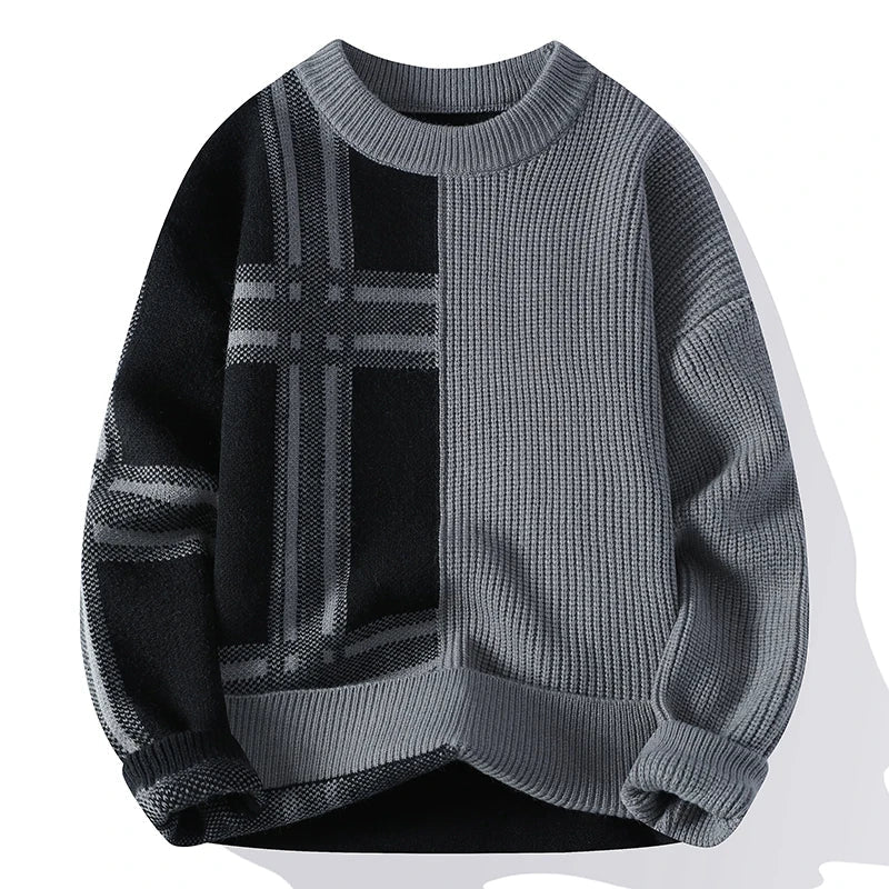 Herren Colorblock Pullover Rundhals Baumwolle Weiß