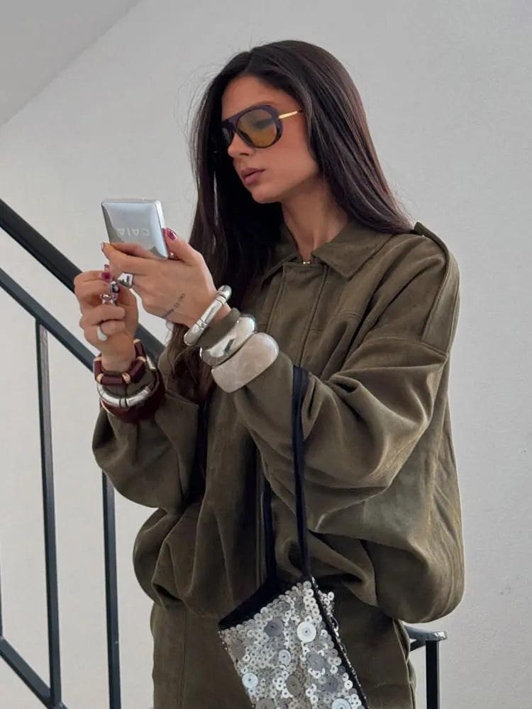 Damen Übergangsjacke Grün Lockerer Schnitt
