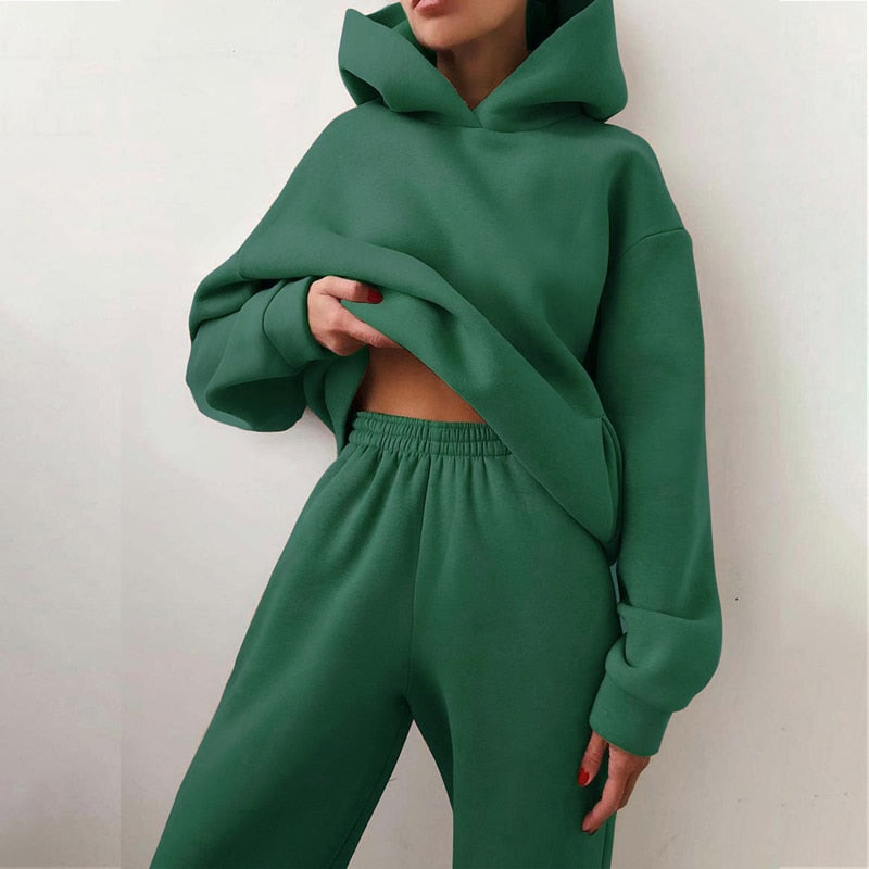 Damen Jogging-Set Oversized Weiche Baumwolle Kapuze Elastisch