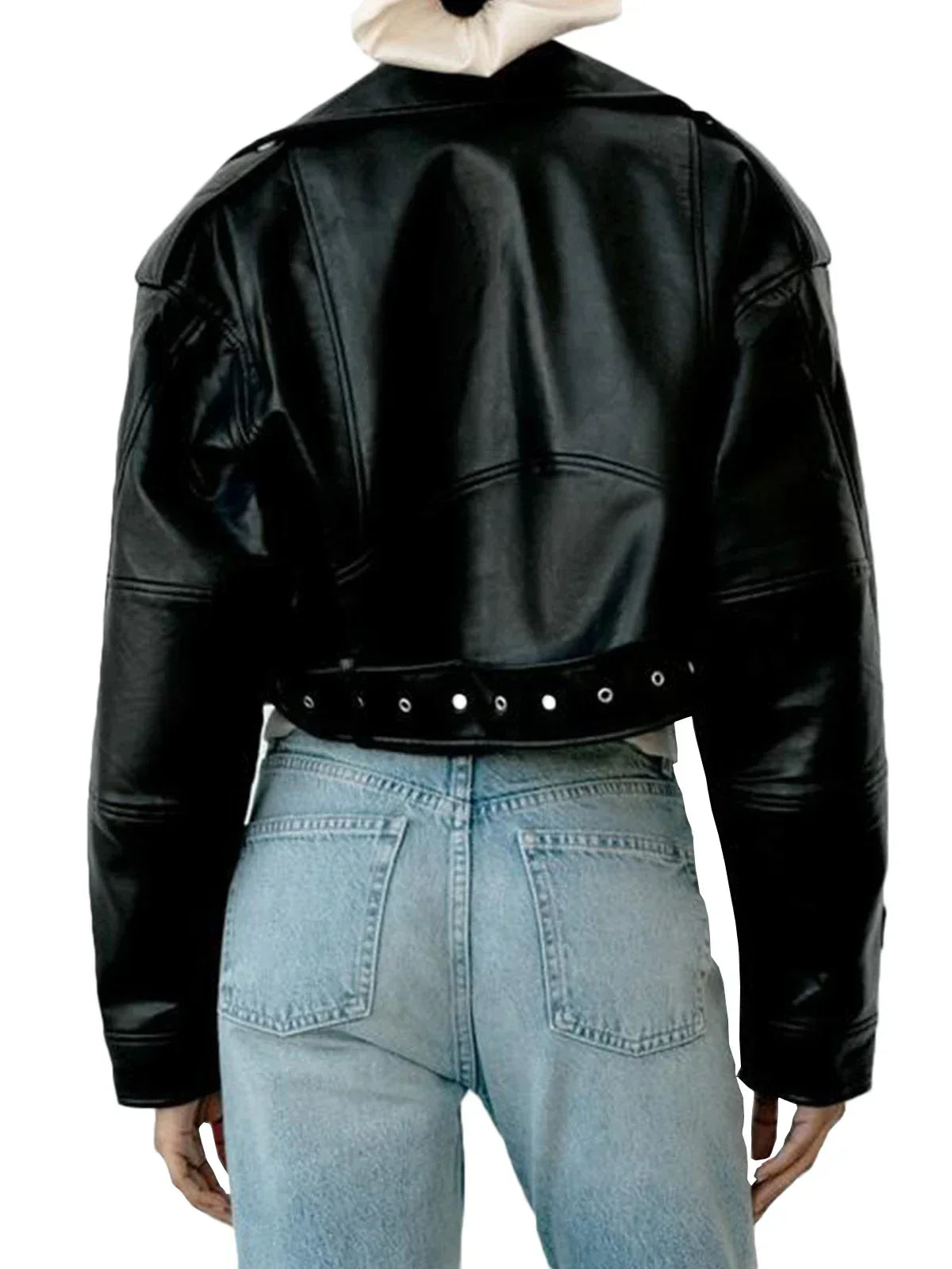 Damen Bikerjacke Cropped Asymmetrisch Leder