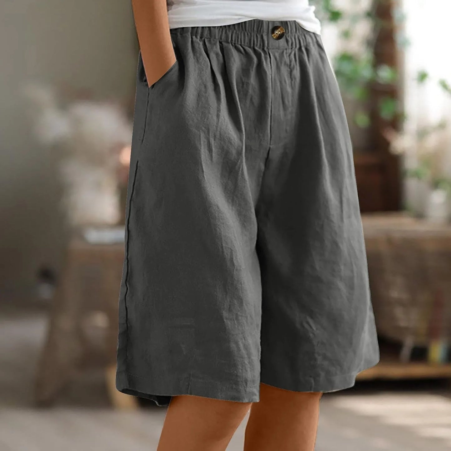 Eveloria Damen Hose Baumwoll Leinen Beige