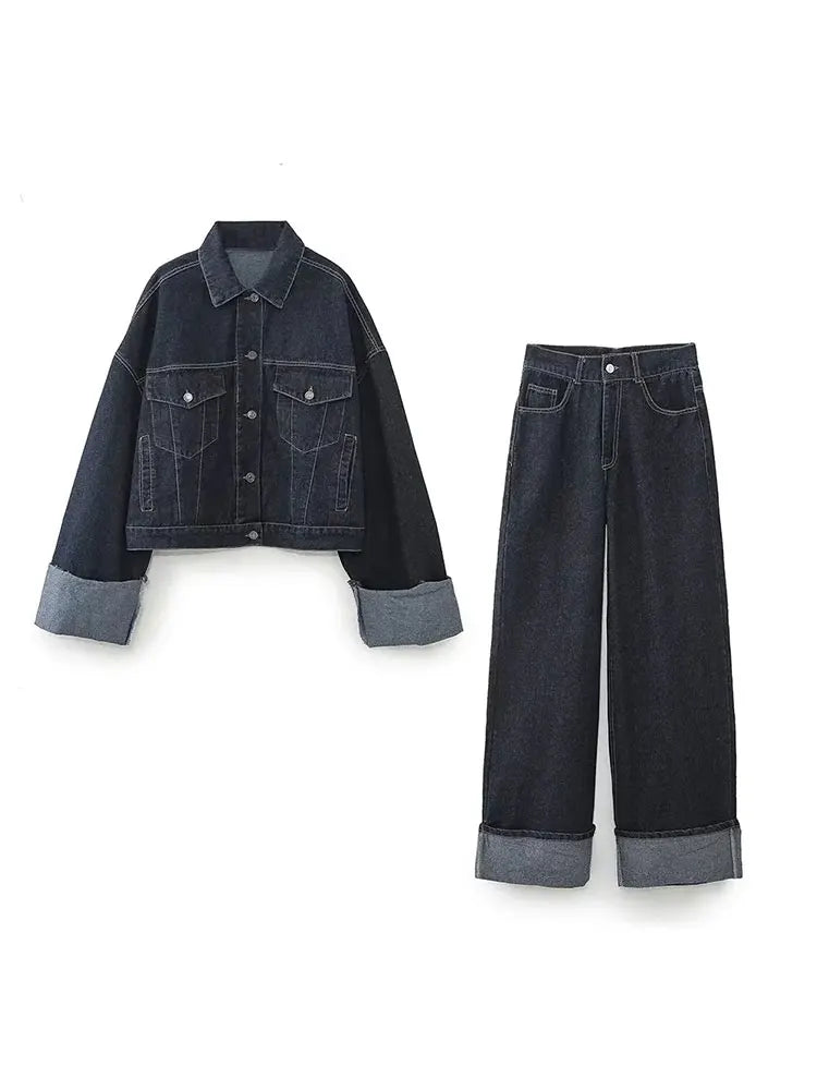 Damen Frühlings-Set Cropped-Jacke Hose