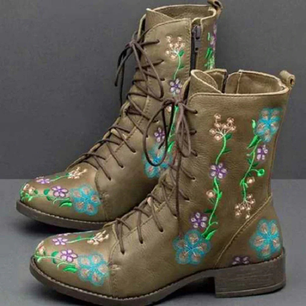 Eveloria Damen Retro-Stiefel Ethnische Stickerei