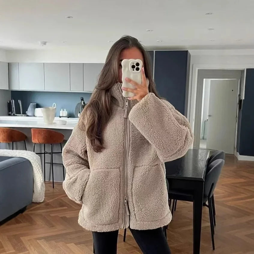 Eveloria Damen Teddyjacke Flauschig Winterwarm