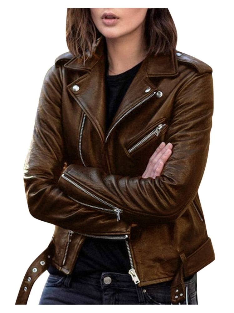 Eveloria Damen Kunstlederjacke Slim Fit