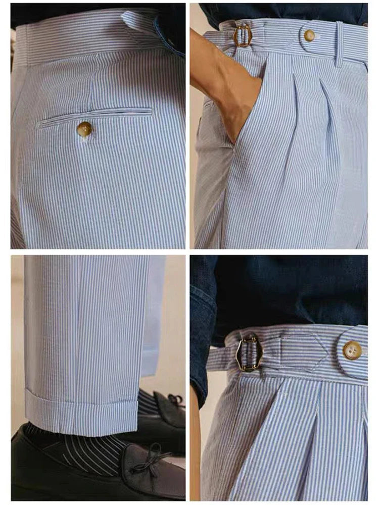 Yann Damen Nadelstreifenhose Taillenhigh mit Gürtel