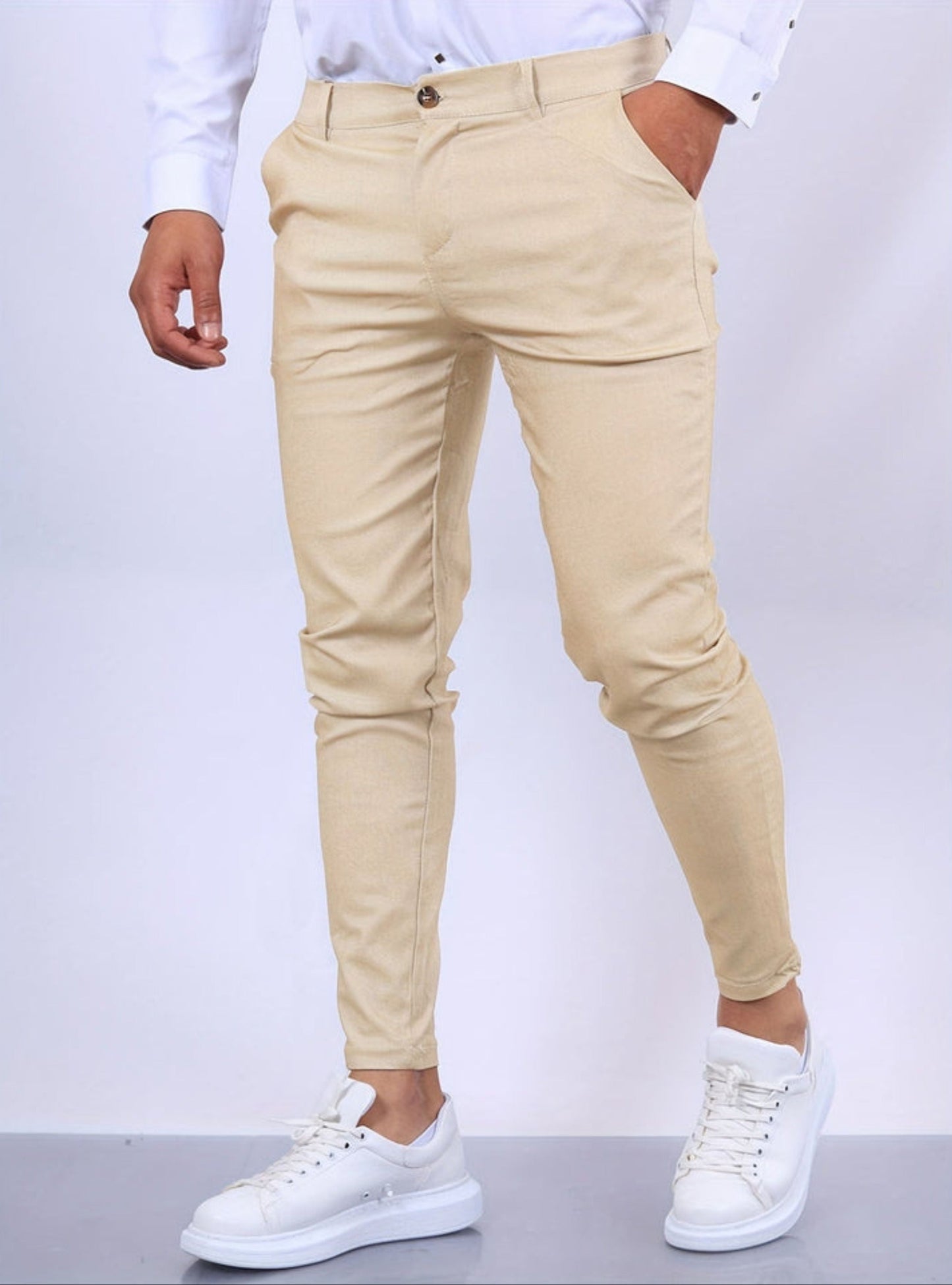 Schmale Chinos – Lässige Stretch-Chinos für Männer mit schmaler Passform-Aprikose-XS-Chaps Herrenmode