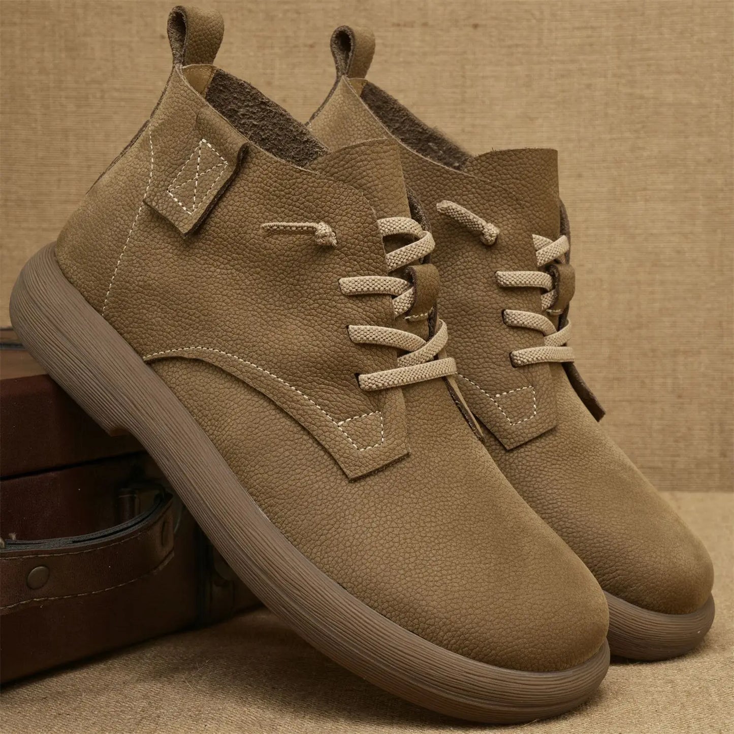 Herren Ankle Boots Weiches Leder Braun Schnürung