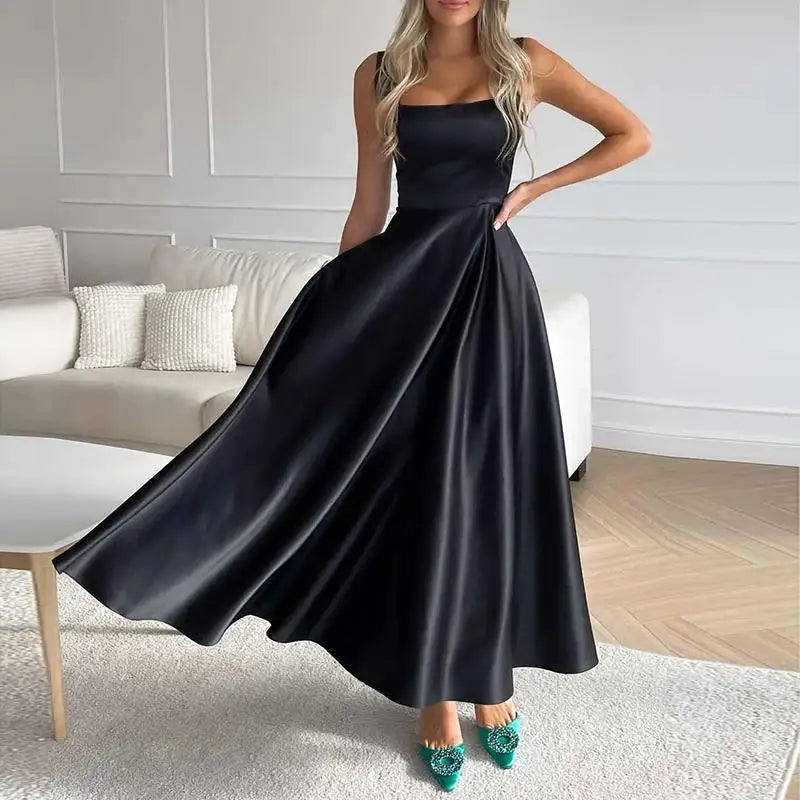 Damen Maxikleid Ärmellos Hohe Taille