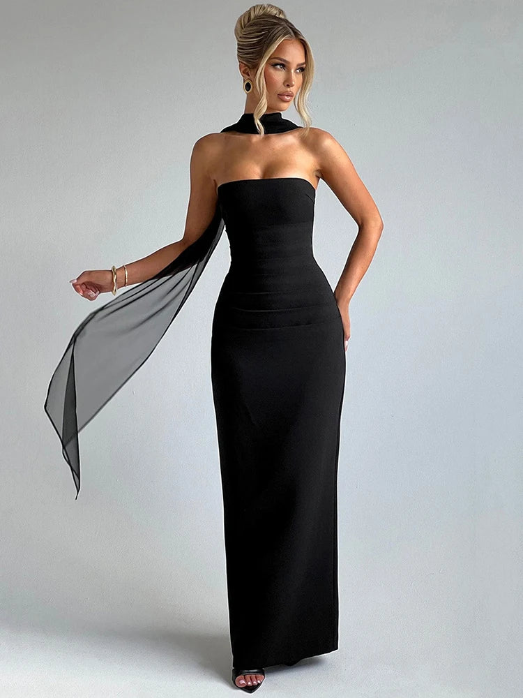 Eveloria Damen Abendkleid Strapless Bodenlang Säulensilhouette