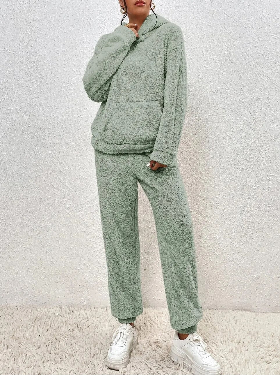 Damen Teddy Lounge Set Zweiteilig Kuschelig Grau