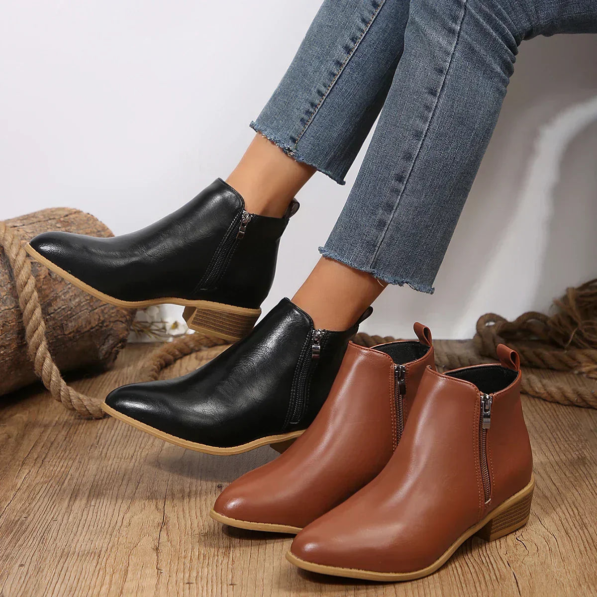 Damen Ankle Boots Lässig Mit Reißverschluss