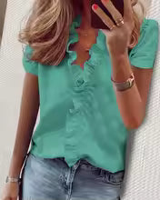 Eveloria Damen V-Ausschnitt Bluse Rüschen