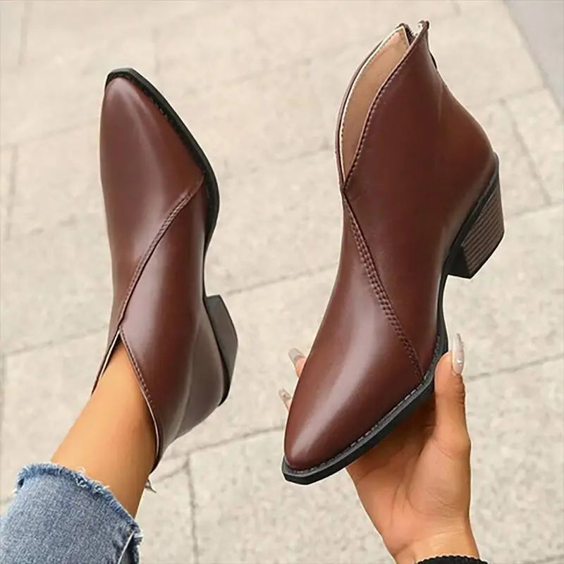 Damen Ankle Boots Blockabsatz Spitze
