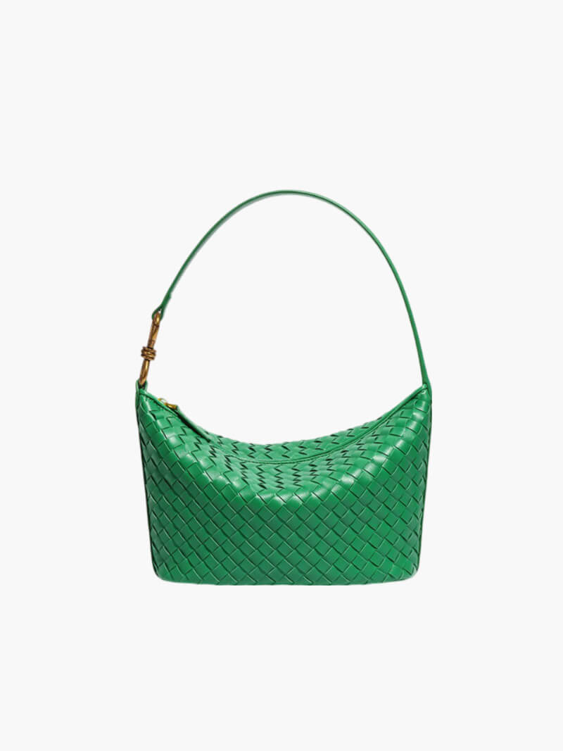 Isana Damen Schultertasche Geflochten Leder Braun