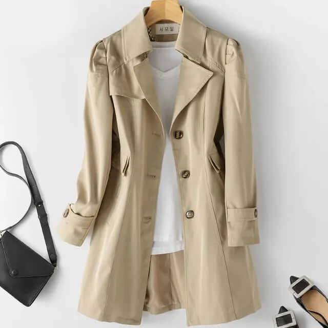Damen Trenchcoat Klassischer Schnitt Knopfverschluss Langärmelig