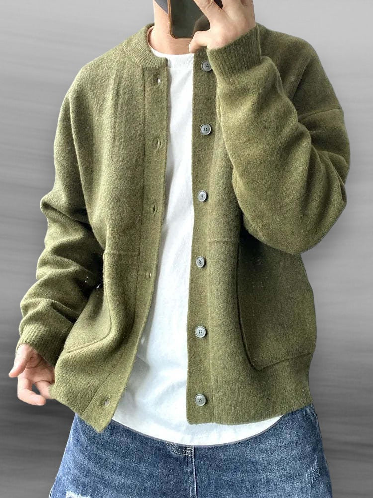 Strickjacke – Locker sitzende Herren-Strickjacke mit Knöpfen-Grün-M-Chaps Herrenmode