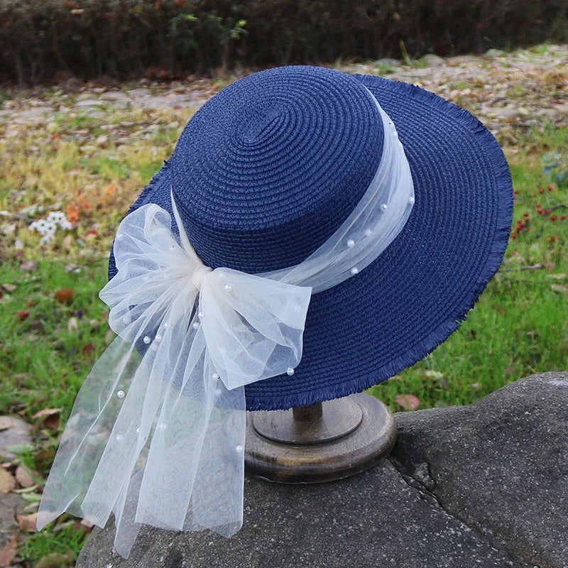 Eveloria Damen Strohhut Spitze Französisch Weiß