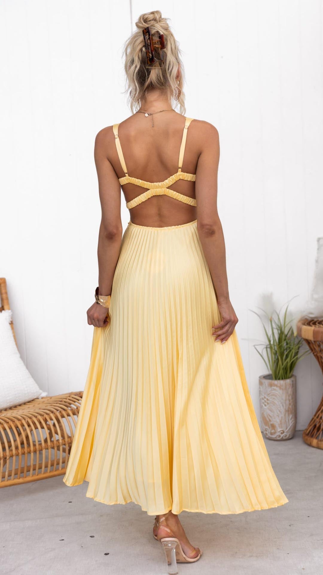 Damen Ärmelloses Maxi Abendkleid Plissiert