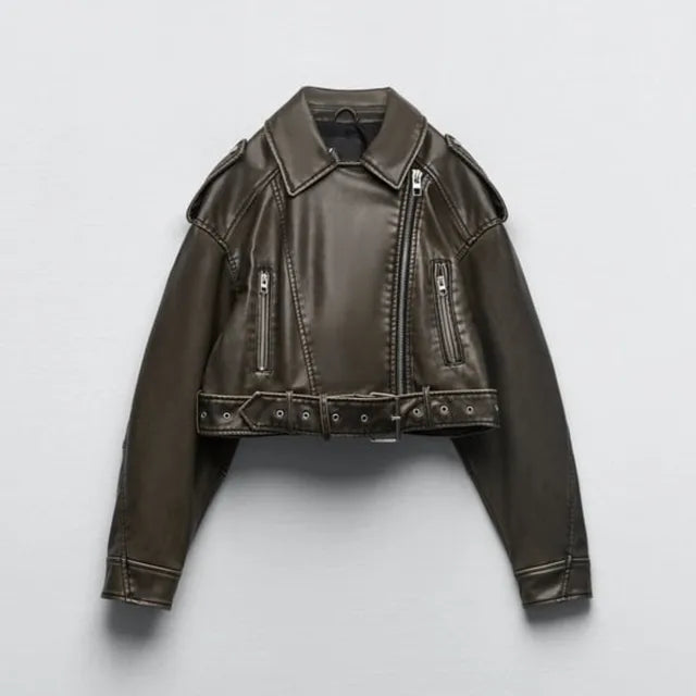 Eveloria Damen Lederjacke Kurz Stylisch