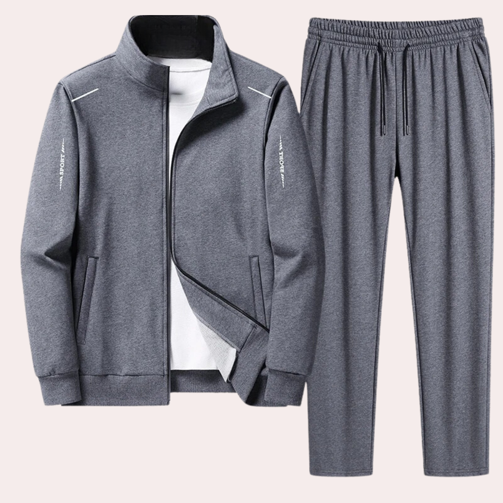 Trainingsanzug - Zip-Up - Freizeit - Zweiteiliges Set - Workout Wear für Männer-Grau-M-Chaps Herrenmode