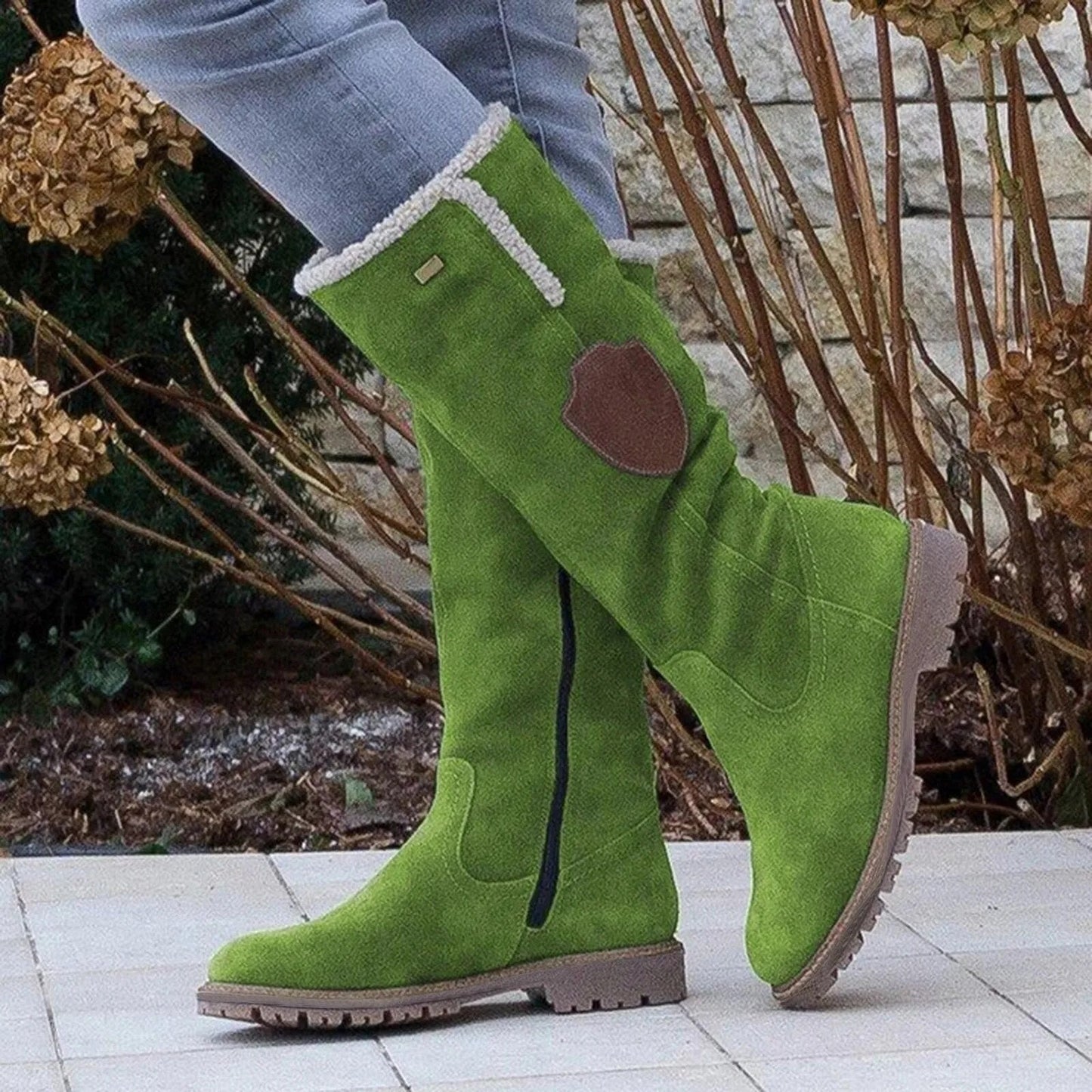 Damen Knöchelhohe Stiefel Wildleder Kunstfellfutter